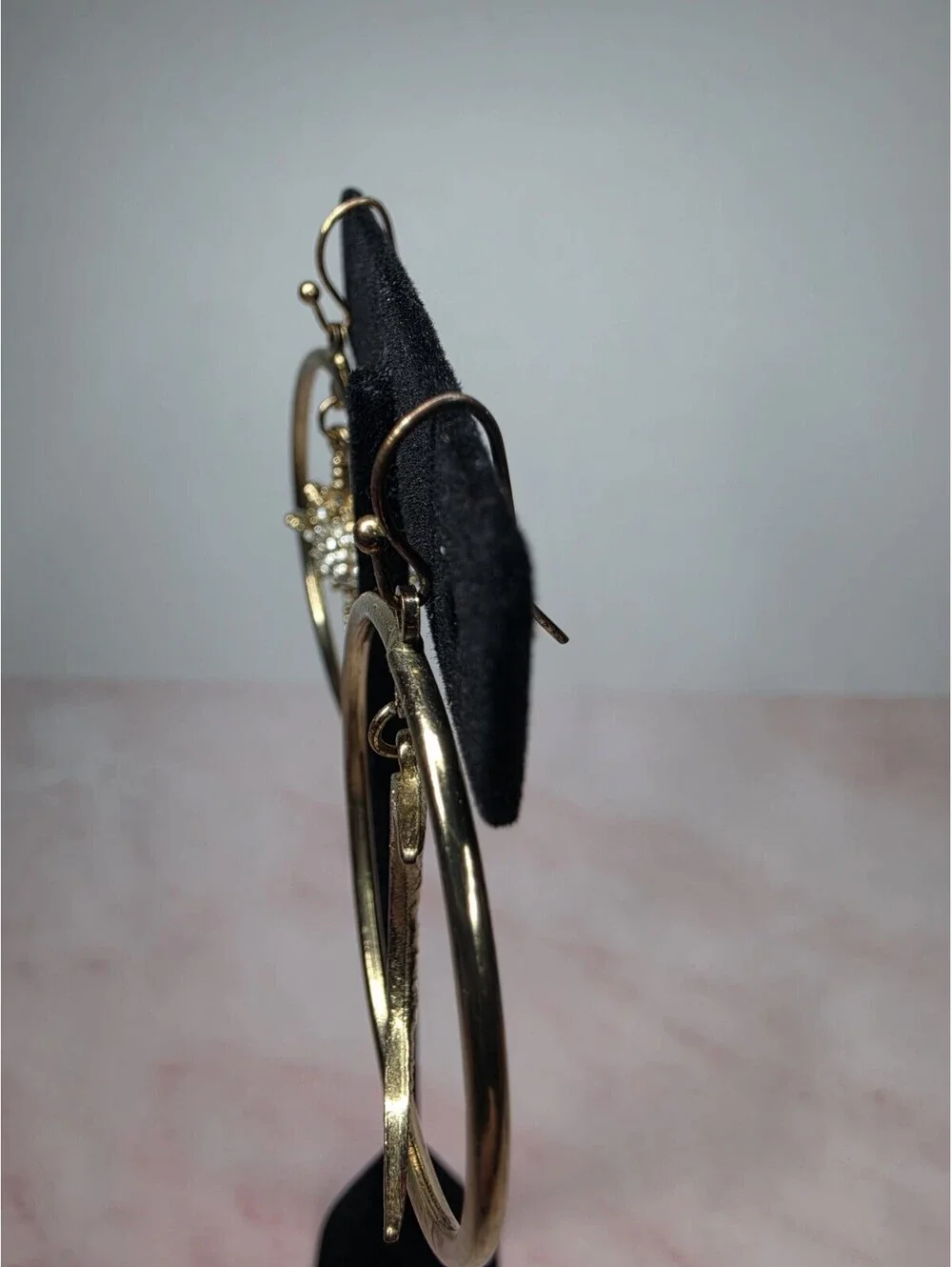 Celestial Gold Hoop Earrings Sunburst Star & Crescent Moon Rhinestone